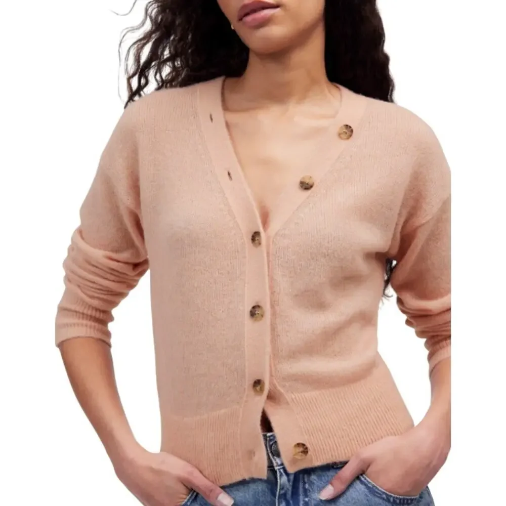 Madewell Alpaca V-Neck Cropped Cardigan Heather Pale Blush NU530 Size Small New